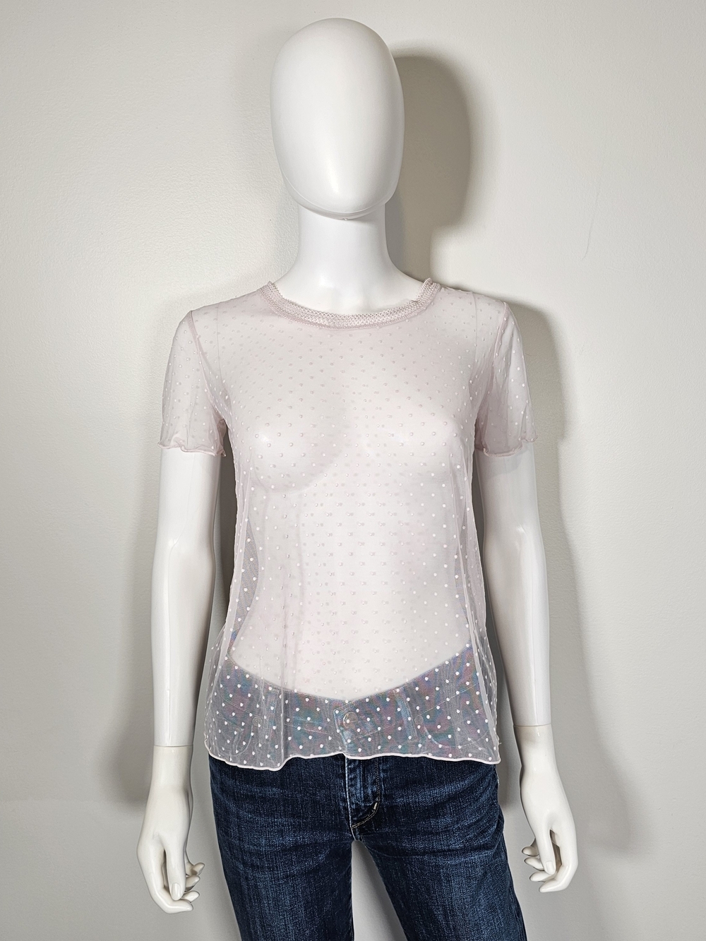 Victoria's Secret Sheer Dotted Short-Sleeve Tee — Light Pink Sz XS